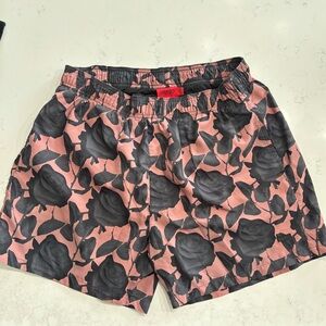 HUGO Black and Pink Floral Swim Shorts